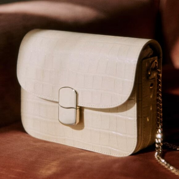 Sezane Milo Mini Classic Bag  Ecru Croco Print w/ Gold Chain Strap - Picture 3 of 12